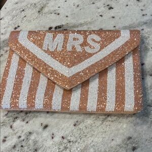 MRS White and Peach Beaded Clutch/Purse